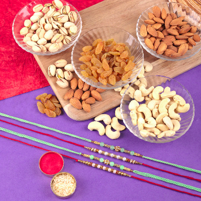 Pearl Multicoloured Beads Rakhi With Dryfruits Combo