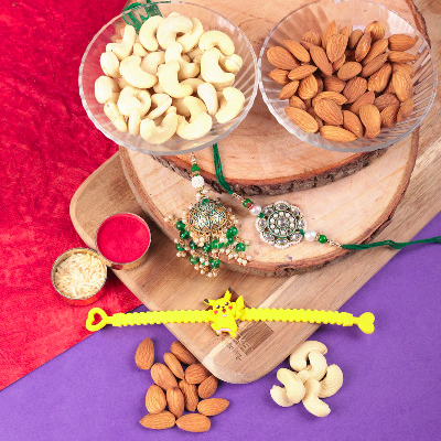 Bhaiya Bhabhi Lumba Rakhi With Kid Rakhi Dryfruit Combo