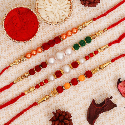 Colorful Pearl Rakhis Pack Of 4