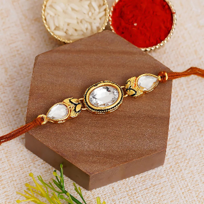 White Kundan Stone Rakhi