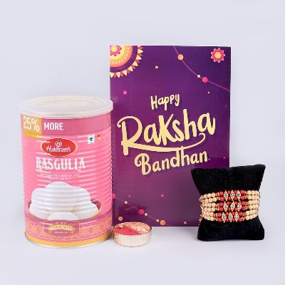 Set Of 3 Designer Rakhi With Sweets