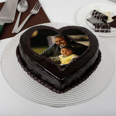 Heart Shaped Chocolate Truffle Photo Cake for Dad