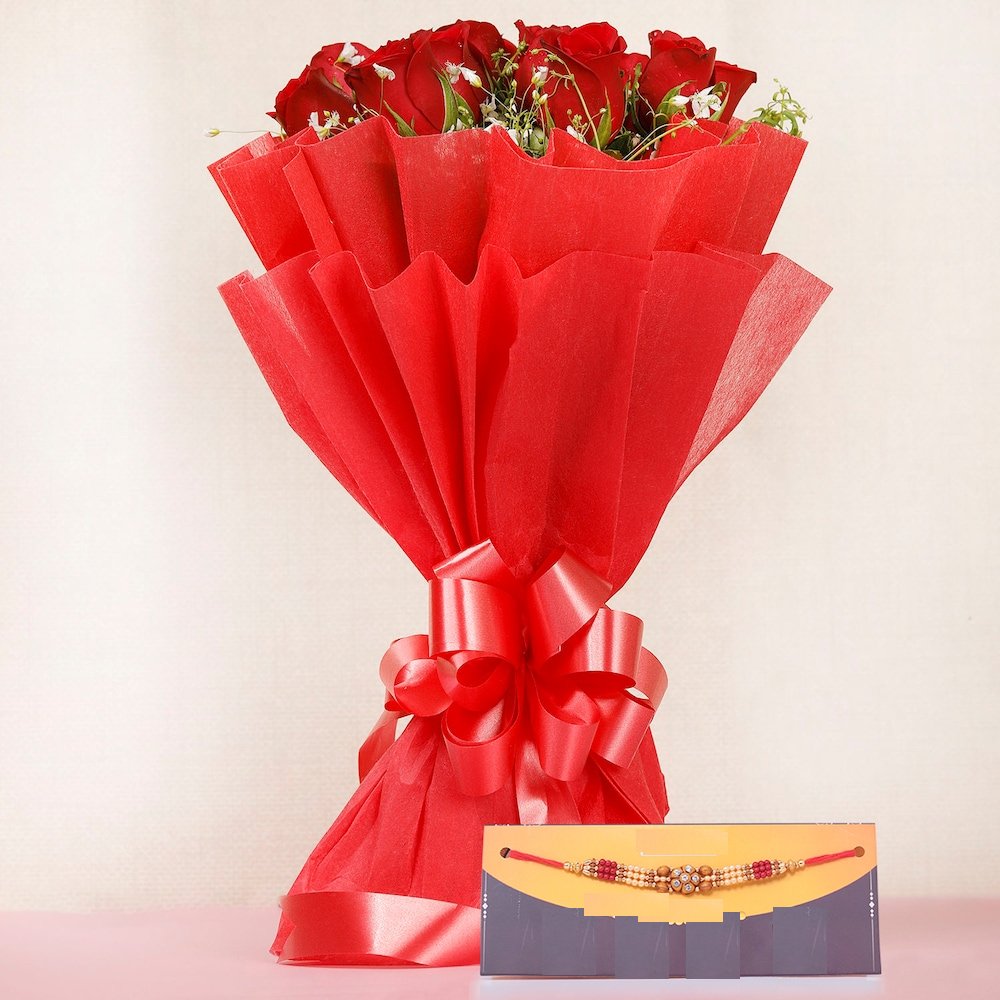  Bro Rakhi With Red Roses Bouquet