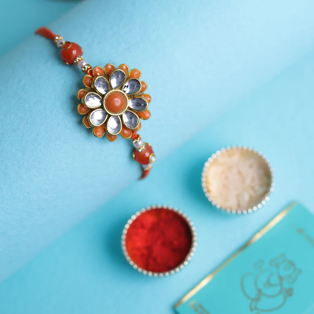  Floral Orange Pacchi Rakhi