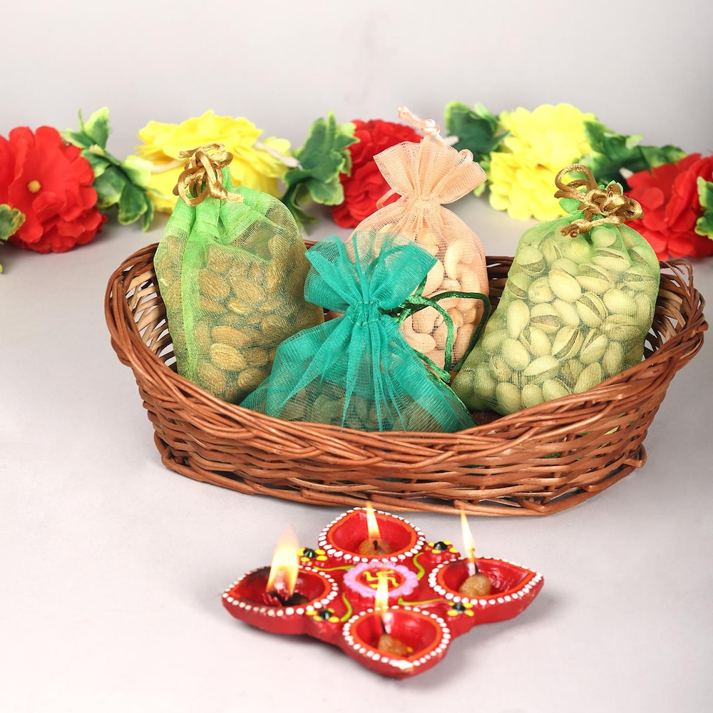 Lucky Bamboo Plant With Dry Fruit Basket - DP Saini Florist