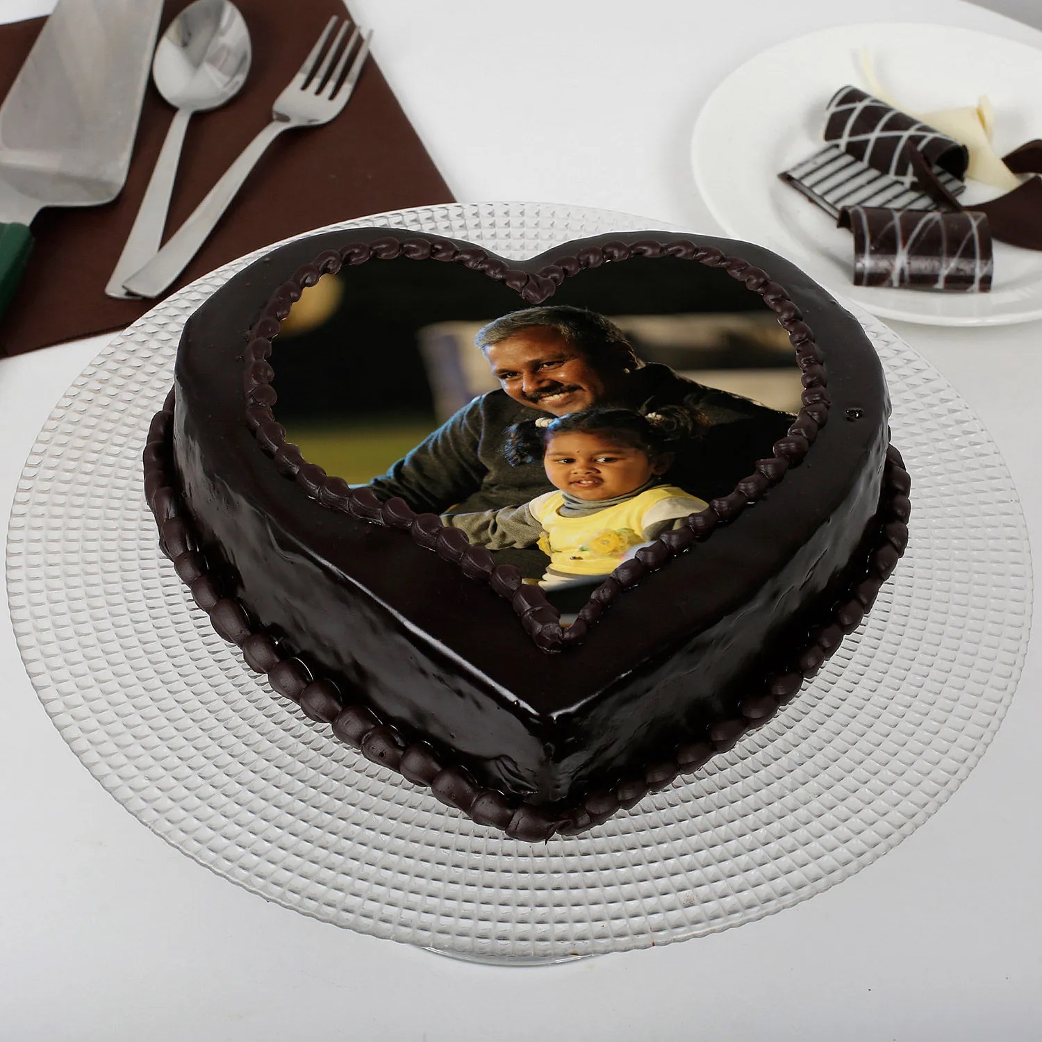  Heart Shaped Chocolate Truffle Photo Cake for Dad